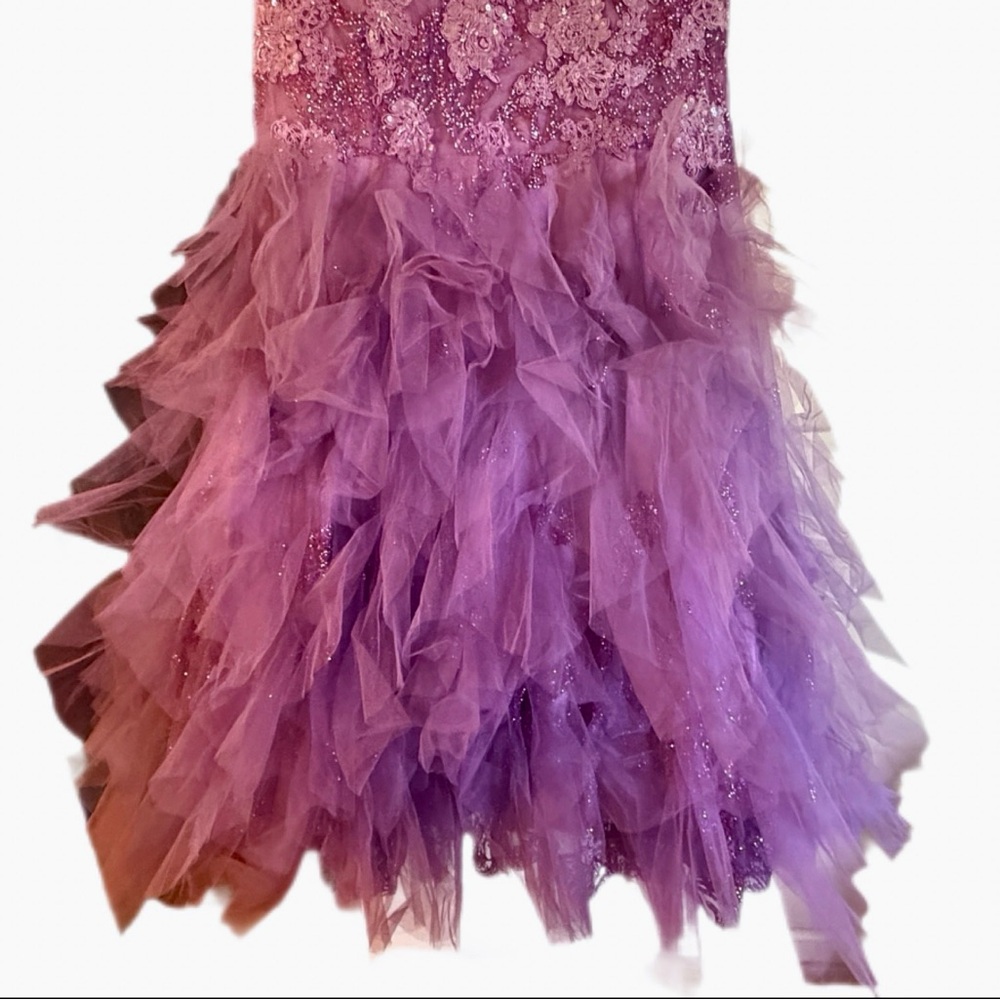 Jovani 1267 Purple Strapless Beaded Corset Mermaid Tulle Fairy Gown Sz 12 - Picture 6 of 16